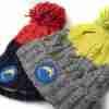 Fritidsklader two-tone bobble hats in red/navy & lime green/grey